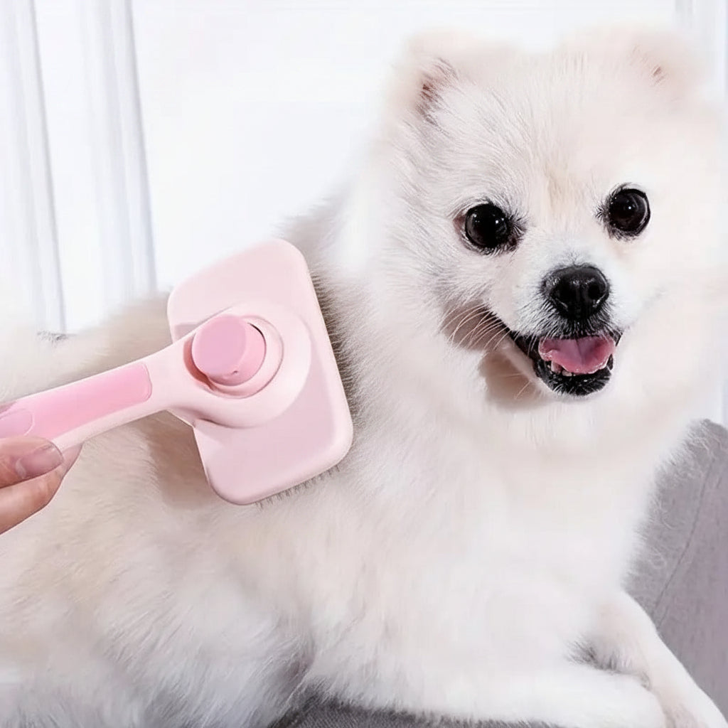 Spazzola auto-pulente rosa per peli di cani e gatti